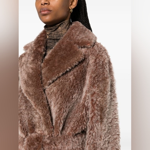 NWOT ULLA JOHNSON Rosetta Belted Shearling Coat Brown Sz L Org $4,330 - Picture 4 of 12